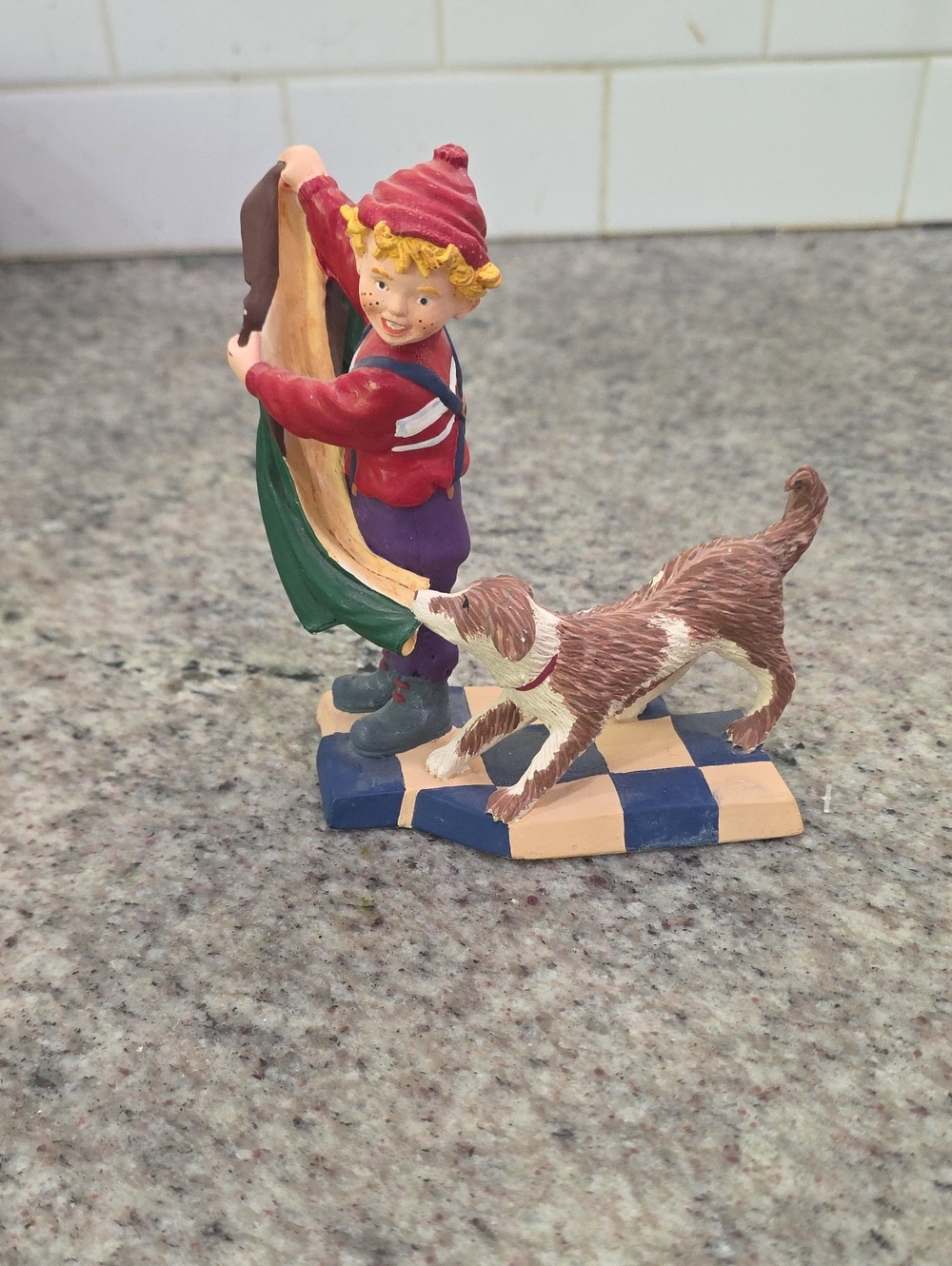 Department 56 Boy with Dog Figurine - Red, Green, Blue, Brown